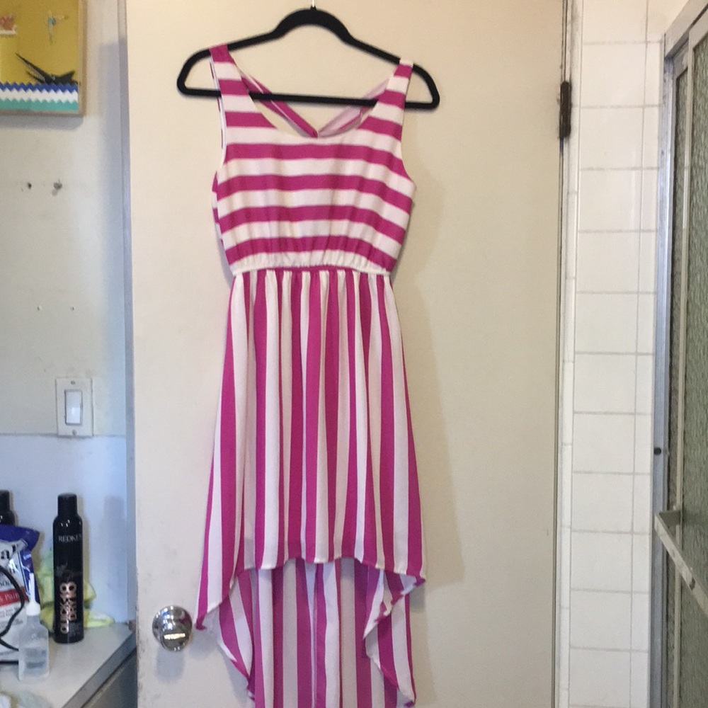 Fuschia and white hi-low striped sundress size S
